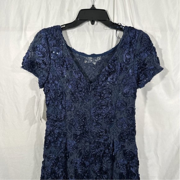 NWT $259 ALEX‎ EVENINGS [ 6 ] Embellished Lace Rosette A-Line Gown in Navy Blue - Picture 12 of 14